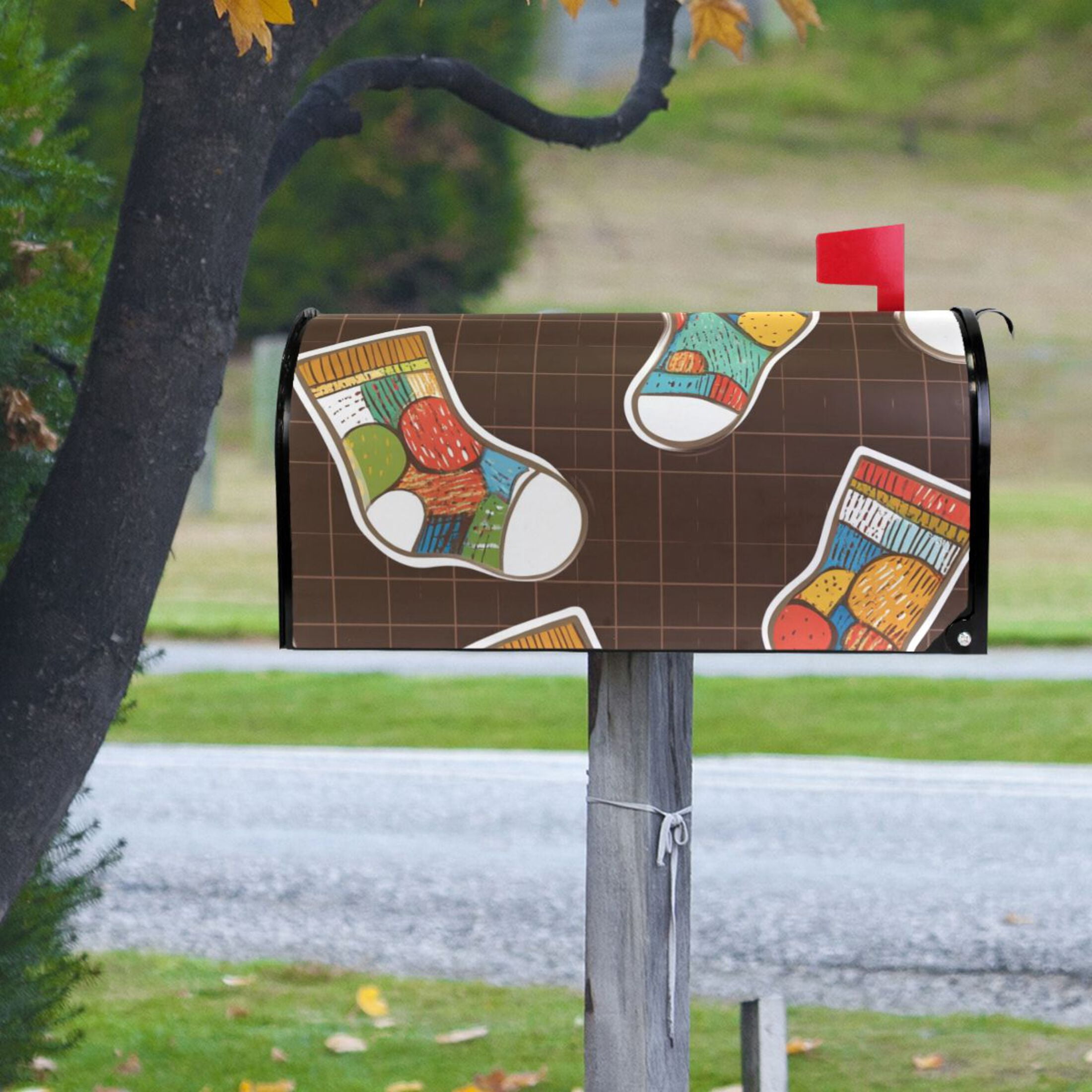 Colorful Socks Mailbox Cover Magnetic Standard Size Post Box Cover Wraps Home Garden Decor 18" X 21"