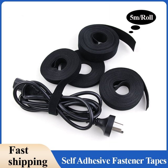 Black Cable Ties Reusable Loop Bundle Self Adhesive Nylon Strap Organizer Clip Wire Holder Management Fastening Tape DIY width 25mm 2 rolls
