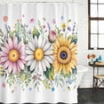 thumbnail image 2 of Colorful Daisy Floral Shower Curtain, Waterproof Shower Curtains for Bathroom, Spring Flowers Botanical Leaves Rustic Washable Fabric Bathtub Curtain Set Bath Decor with 12 Hooks Long 72"x84", 2 of 8