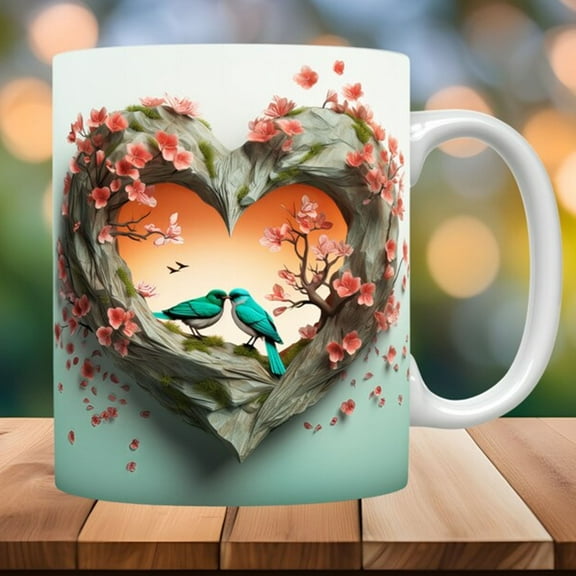 3D Heart Mug Valentine’s Day Ceramic Coffee Cup, Unique Visual Heart Cup for Couples Gifts and Hot Drinks, Full Wrap Artwork Mug for Office Home Coffee Tea Valentine Anniversary Gift Use