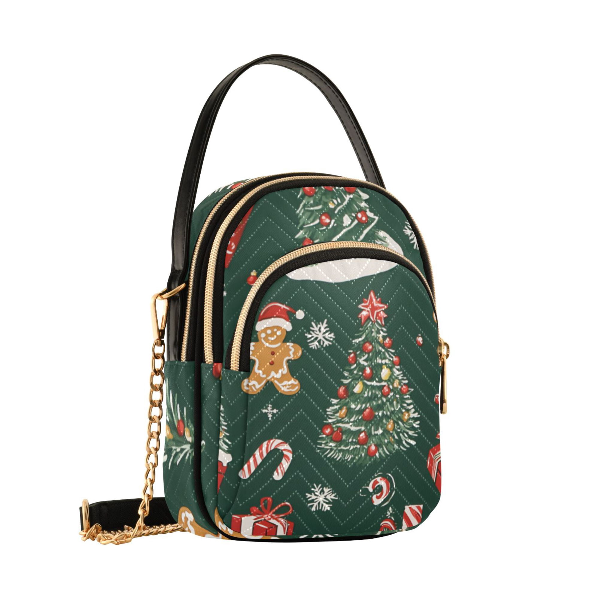 FORMRS Crossbody Bag for Women Quilted Travel Shoulder Cell Phone Purse with Chain Strap Handbag, Yellow Christmas Gingerbread