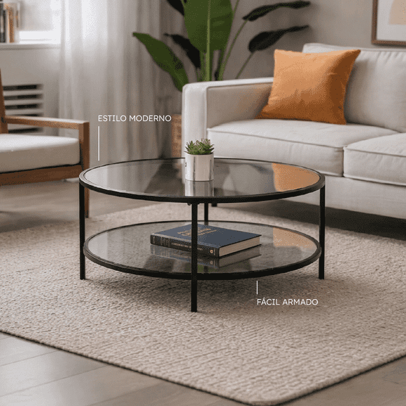 BLUEROOM Mesa de Centro elegante para Sala Cristal Negro Tintado 80 x 80 x 45.5 cm