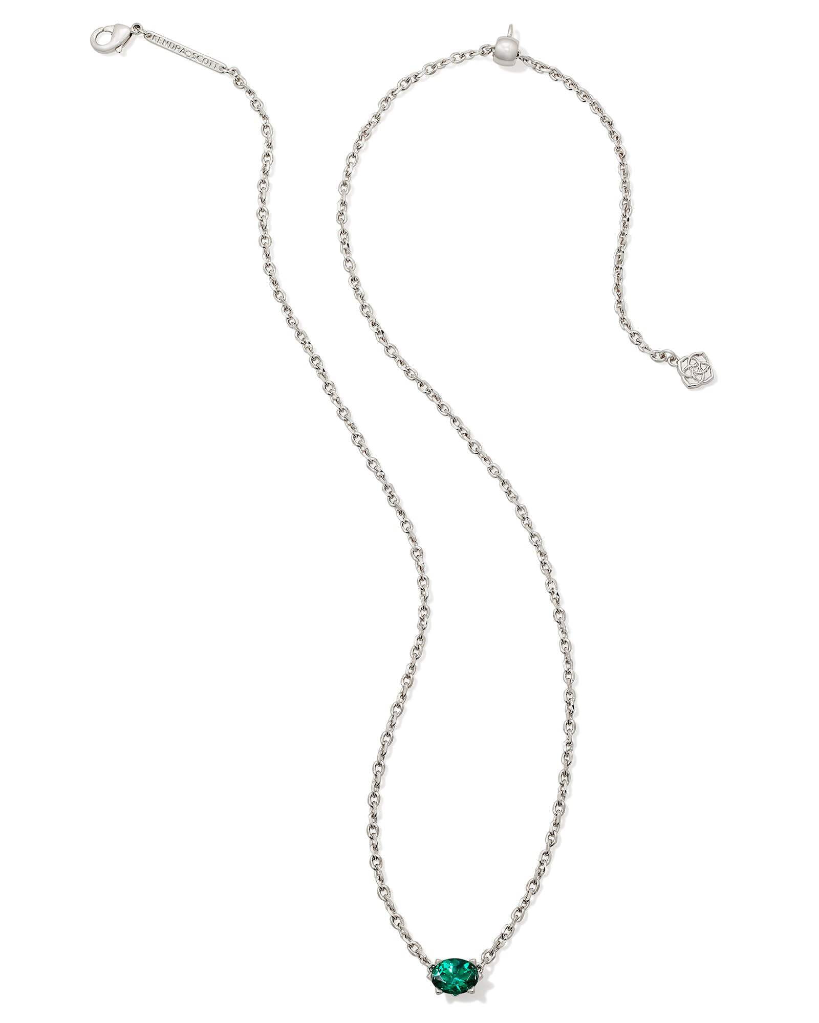 Kendra Scott Cailin Crystal Pendant Necklace Silver Green Crystal
