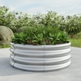 thumbnail image 6 of Galvanized Metal Planter Box, 32.08"x11.4" Tall Round Outdoor Raised Garden Bed, Backyard Patio Planter Raised Beds for Flower Herbs Fruits, Silver, 6 of 7