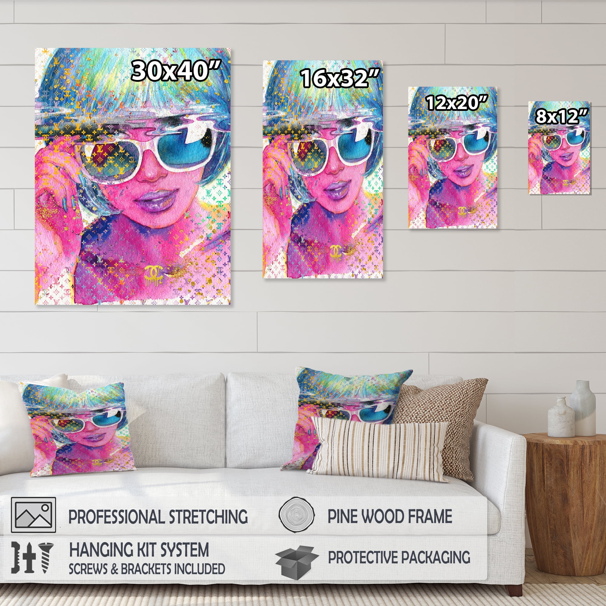 Designart Funky Female Fashion Illustration II Canvas Wall Art