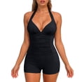 thumbnail image 6 of BOBOGOJP Women's Retro Halter Bathing Suits Vintage One Piece Swimsuit for Women Tummy Control Plus Boy-Leg Ruched Push up Swimsuit Black for Size M, 6 of 9