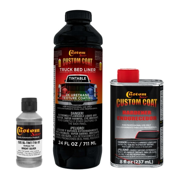 Custom Coat Bright Silver 1 Quart Urethane Spray-On Truck Bed Liner Kit - Easy Mixing , Prevent Stop Rust