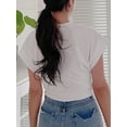thumbnail image 2 of Womens Round Neck Solid Knot Hem Tee Short Sleeve Summer Blouse For Women, 2 of 4