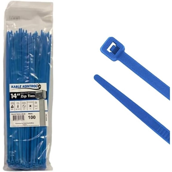 Kable Kontrol Zip Ties - 14" Long - 100 Pc Pk - Blue color - Nylon - 50 Lbs Tensile Strength
