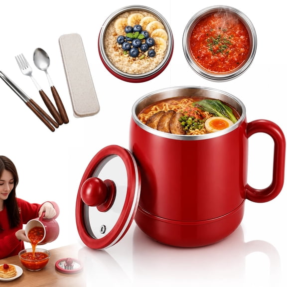 27 Oz Multi-Function Portable Electric Stewing Cup, 6 In 1 Cooking| 12H Keep Warm Timer with 304 stainless steel liner for soup, porridge, rice, milk, and slow cooking at home or office