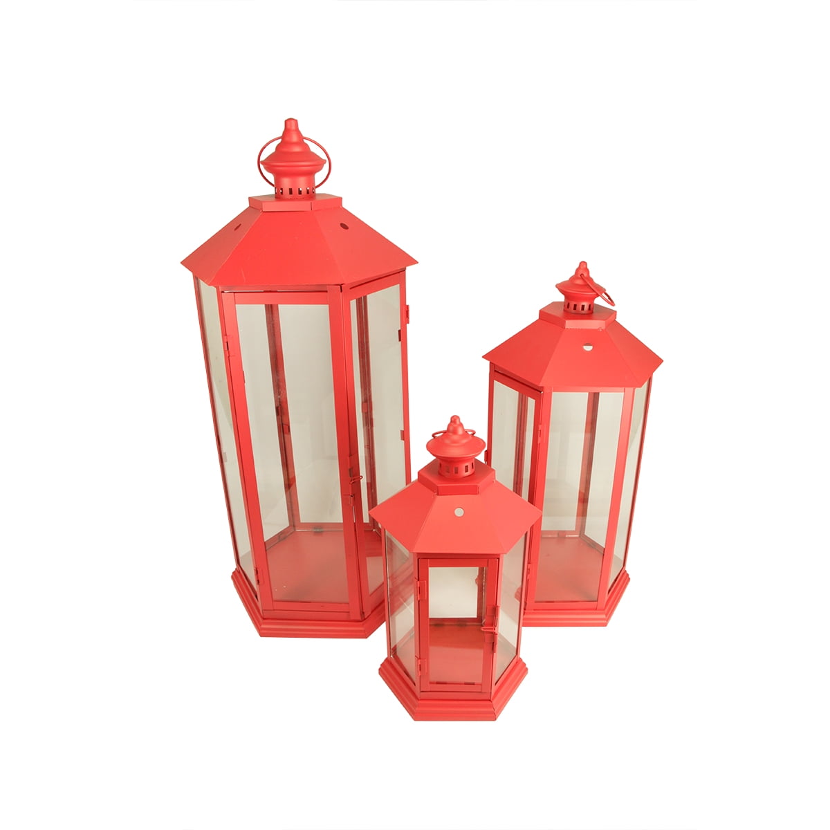 Christmas Central Set of 3 Red Traditional Style Pillar Candle Holder