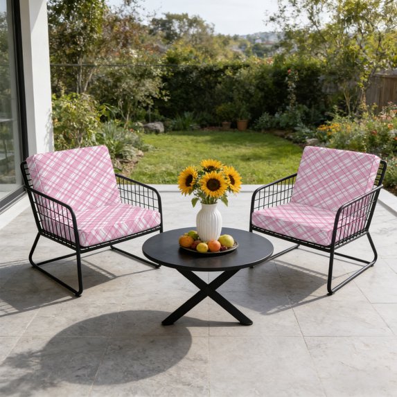 Outdoor Patio Cushion Covers 4 Pack Pink Plaid Patio Chair Cushion Covers with Ties and Zipper Pink White Grids Geometric Waterproof Outdoor Seat Cushion Covers for Patio Furniture 20"x18"