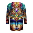 thumbnail image 5 of Ounisa 2025 Womens 3/4 Sleeve Tops Mardi Gras Costumes Fashion Round Neck Color Printed Blouse, 5 of 6