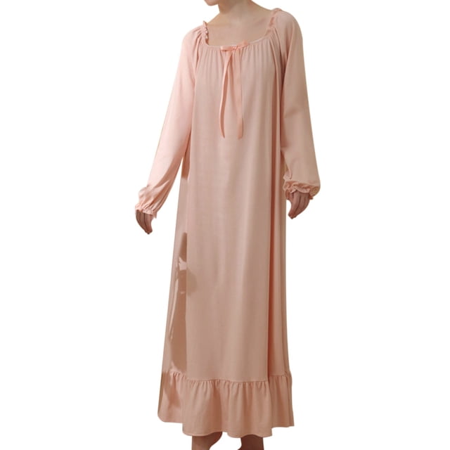 Gibobby Pijamas mujer calientitas primavera y otoño estilo camisón algodón sexy estilo largo vintage francés holgado talla grande maternidad viento manga larga(Rosa,G)