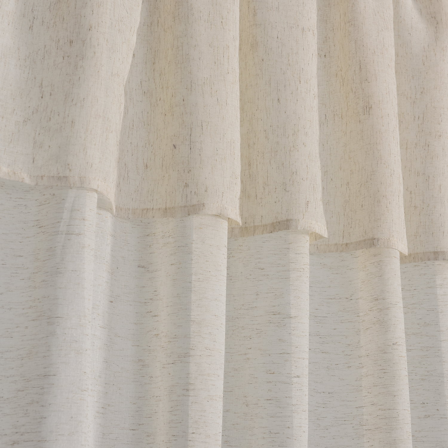 2 Panels Faux Linen Sheer Curtains with Attached Valance, Light Filtering Rod Pocket Solid Color Sheer Drapes for Bedroom, Patio Door, Beige