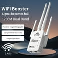 thumbnail image 2 of WiFi Extender Signal Booster 1200M Dual Band (2.4G+5G) with 4 High-Gain Antennas, Wireless Repeater/AP/Router 3-in-1, Cell Phone Signal Booster For Home For Rural Area, Easy Setup,white, 2 of 16