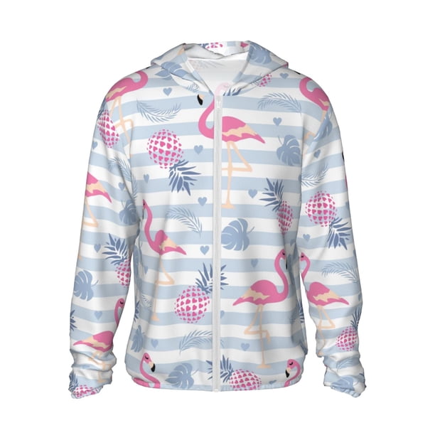Fotbe Flamingo and Pineapple Chaqueta con Protección Solar UPF 50+ para Hombre y Mujer, Camisa con Capucha y Bolsillos-Small