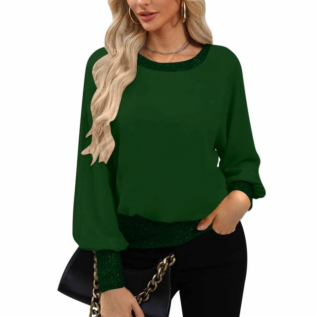TaTaai Women's Sequins Blouse, Casual Long Sleeve Round Neck Top, Sparkle Embellished Soft Fabric, Perfect for Party, Evening Events and Holiday Gatherings Gift