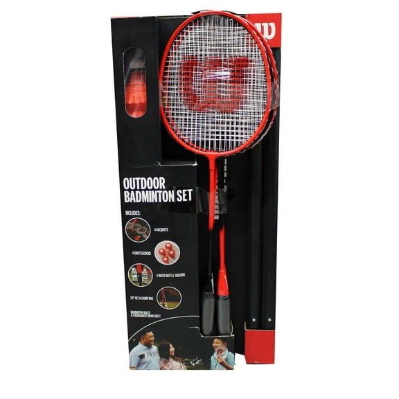 Wilson Easy Set Up Badminton Set with Racquets & Shuttlecocks, Red & Black, 5 lb
