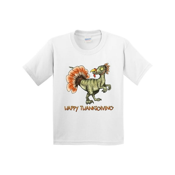Inktastic Happy Thanksgiving Dinosaur Youth T-Shirt