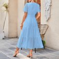 thumbnail image 4 of Eyelet Dresses for Women 2025 Elegant Short Sleeve Dresses Casual V Neck Maxi Sundress Flowy Tiered Vacation Sundress, 4 of 5