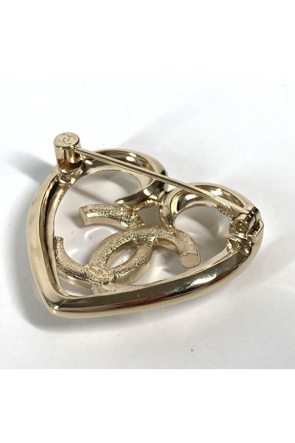 Pre-Owned CHANEL P23C CC Coco Mark Heart Rhinestone Brooch Metal Women's Gold G-240725-34