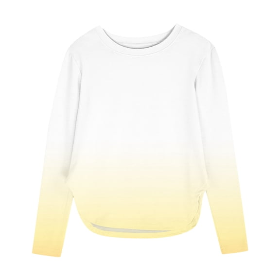KyCheLot Girls Long Sleeve Tee Shirts Gradient Color Print Crewneck Loose Side Split Casual Tunic Tops 3-12 Years