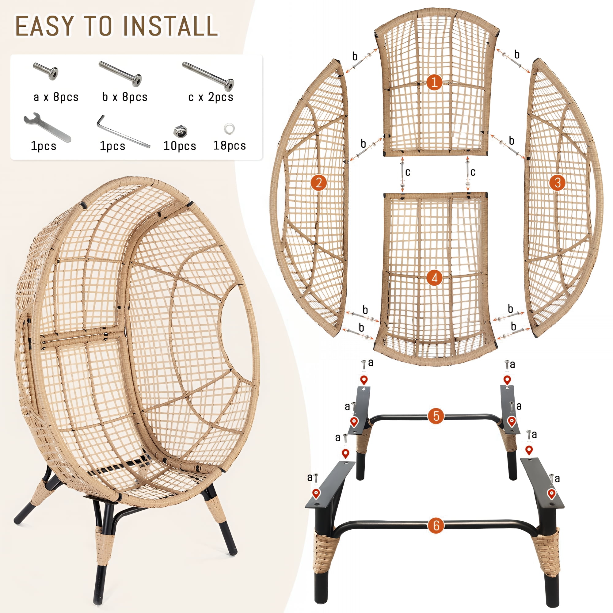 RADIATA Oversized Wicker Egg Chair with Ottoman, Rattan Lounge Chair for Indoor Outdoor Patio, 420lbs Capacity