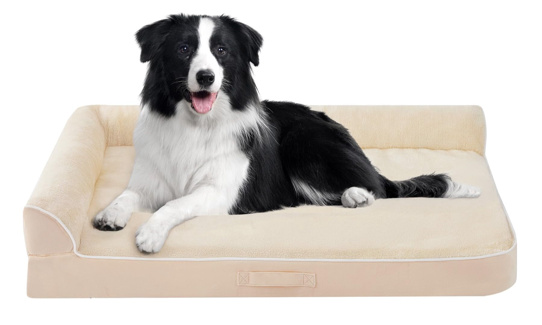 Dog Bed Large Sized Dogs  For Waterproof Pet With Washable Removable Cover L-shaped Couch Portable Handle 36"x27"x6.5" Beige