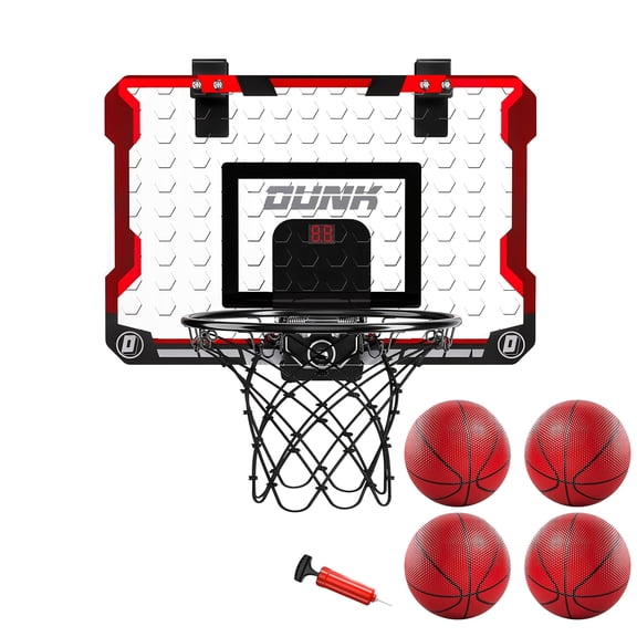 Indoor/Outdoor Wall-Mounted Basketball Hoop Set With Scoreboard, Metal Rim, Foldable Backboard, 4 Balls, Pump, Installation Tools