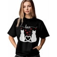 thumbnail image 1 of Cat Couple Women's T-Shirt, Short Sleeve Tee Shirts Casual Tops Red Love Crewneck T Shirt for Women, 1 of 8