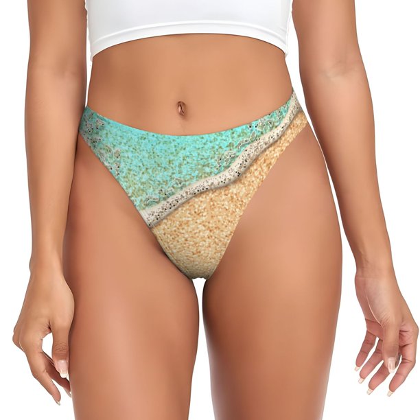 Balery Beach Footprint Tangas de Algodón para Mujer con Estampado – Ropa Interior Sexy, Transpirable, G-string-Large
