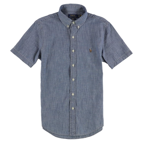 Ralph Lauren Mens Chambry Button Up Shirt, navy, S Neck