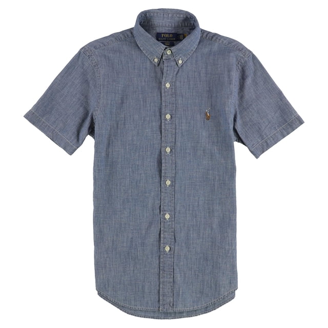 Ralph Lauren Mens Chambry Button Up Shirt, navy, S Neck