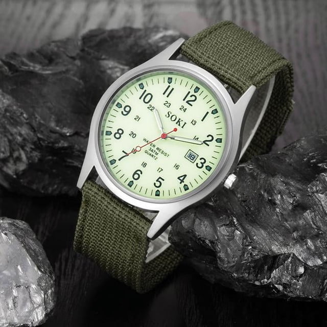 Reloj de cuarzo para hombre, reloj militar para hombre con fecha, de lona, de acero inoxidable, deportivo, de cuarzo, color blanco.