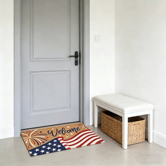 60x40 Cm Memorial Day Coir Doormat Outdoor Welcome Door Mat,Patriotic Independence Day Floor Mat,Non Slip Heavy Duty for Front Door Porch Indoor Outdoor Decor