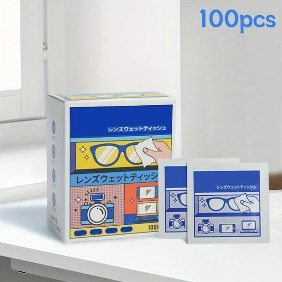 100pcs PreWet Disposable Lens Wipes for Glasses & Screens Multi-Purpose Cleaning Cloths for Cameras, Phones, and More Perfect Gift Idea