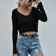 thumbnail image 3 of Jersey de punto fino para mujer, camisa de punto con cuello en V, jersey con cuello en V, camisa de punto con hombros caídos, características de vanguardia, 3 of 5