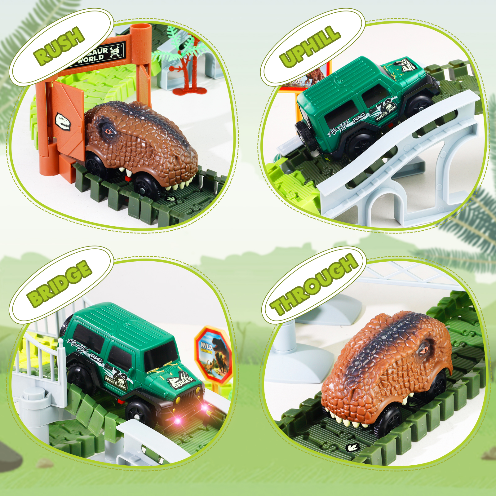 NETNEW Dinosaur Race Car Track with Glow-in-the-Dark photo 2