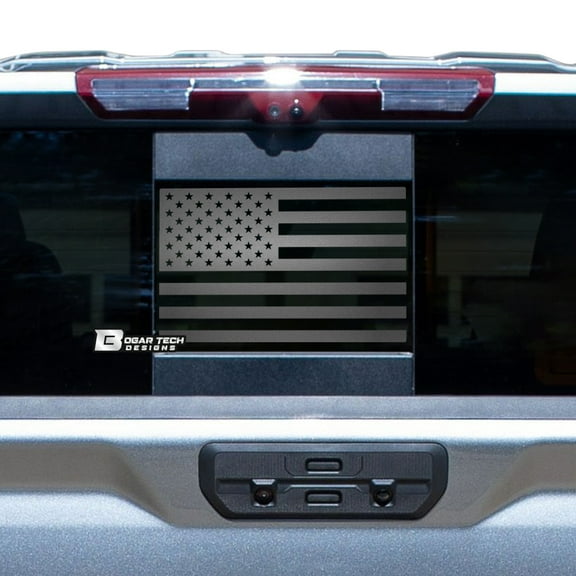 Bogar Tech Designs Precut Rear Middle Window American Flag Vinyl Decal Compatible with GMC Sierra and Chevy Silverado 2019-2021, Matte Black