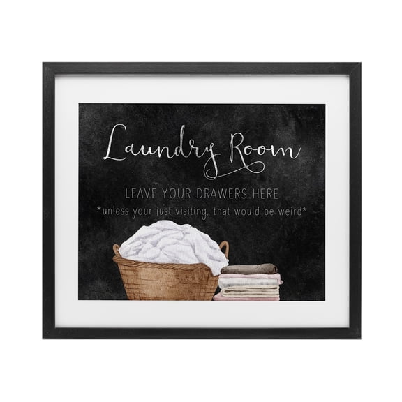 Leave Your Drawers Laundry Black Framed Print Under Glass, design by Kim Allen