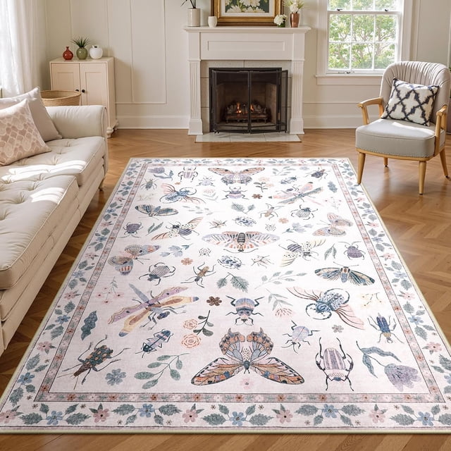 Insect Washable Rugs for Living Room Soft Area Rug x Rug for Bedroom UltraThin Non Slip Dining Room Rug Stain Rug Large Carpet for Office Nursery(&#;x)