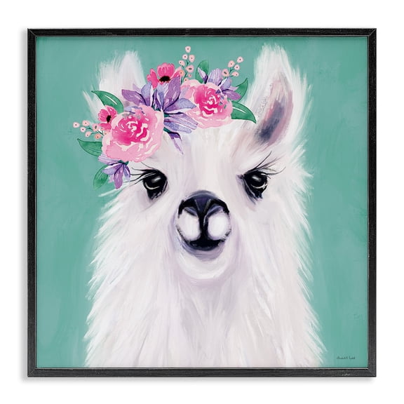 Stupell Industries Cottage Fluffy Floral Alpaca Black Framed Giclee Art, 12 x 12, by Elizabeth Tyndall
