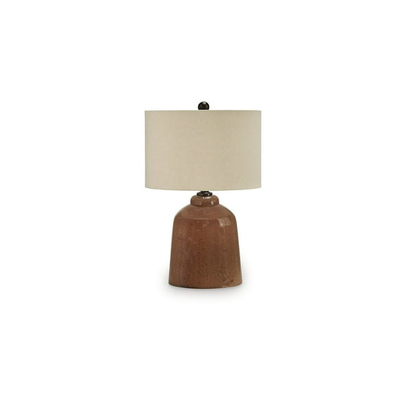 Signature Design by Ashley Aaleahya Glass Table Lamp, Distressed Rust Red, 18" Tall, Drum Shade