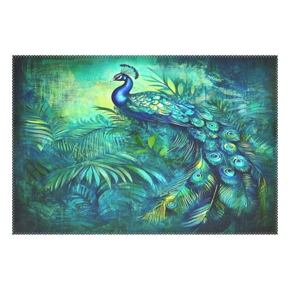 Elegant Peacock in Green 12x18in Heat-Resistant Non-Slip Place Mat, Durable and Wrinkle-Resistant