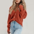 thumbnail image 3 of Women Long Sleeve V Neck Button Down Sweater Jackets Outerwear Casual Loose Fit Solid Color Short Crop Knitwear Cardigan, 3 of 9