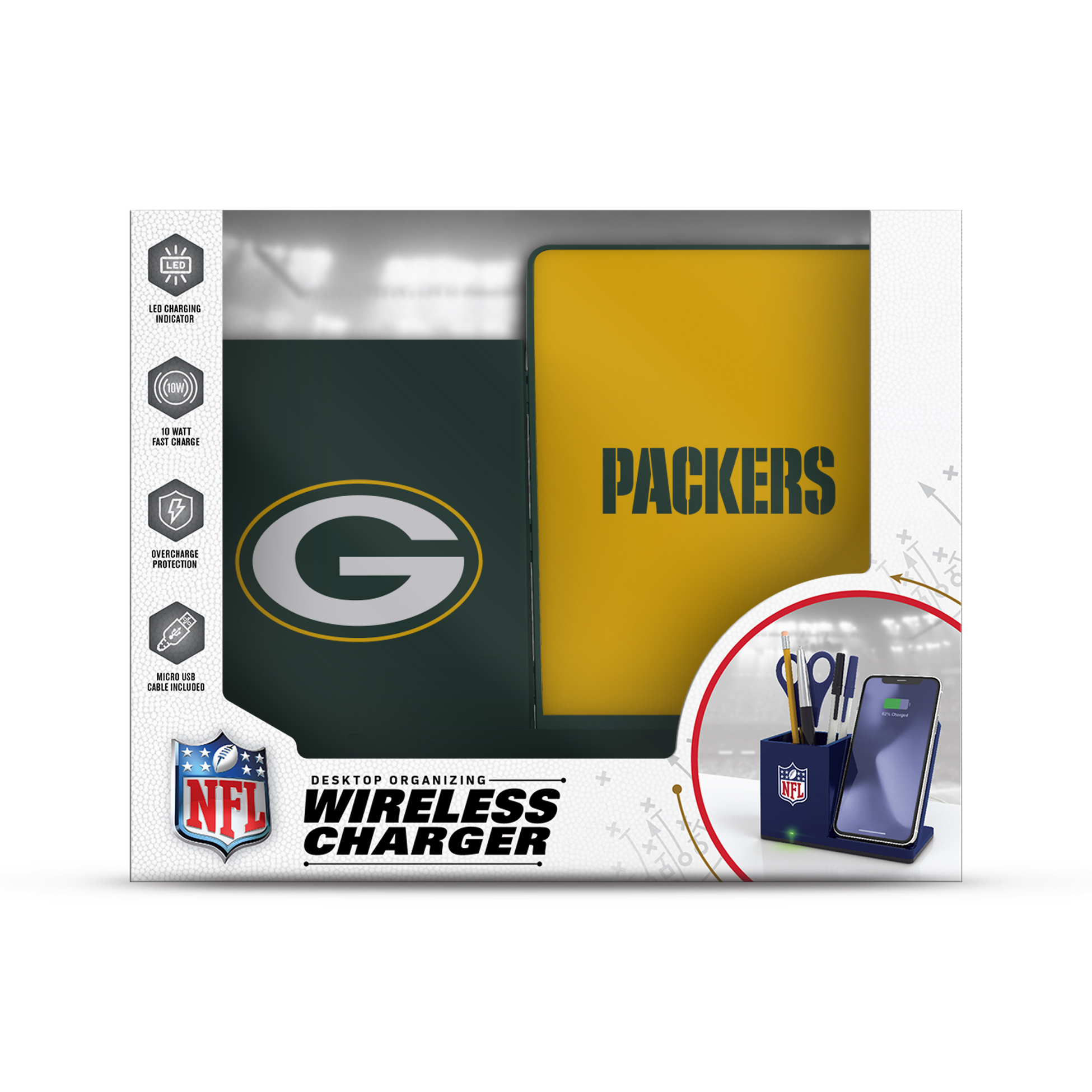 NFL, GREEN BAY PACKERS, WIRELESS CHARGER WITH PEN CUP, BOX