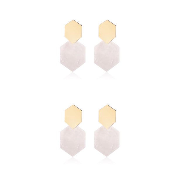 Jumpingount Pendientes colgantes Estilo Ins Accesorios populares Acrílico Pendiente geométrico Regalo de aniversario diario Hexágono Gancho para Blanco 2Conjunto