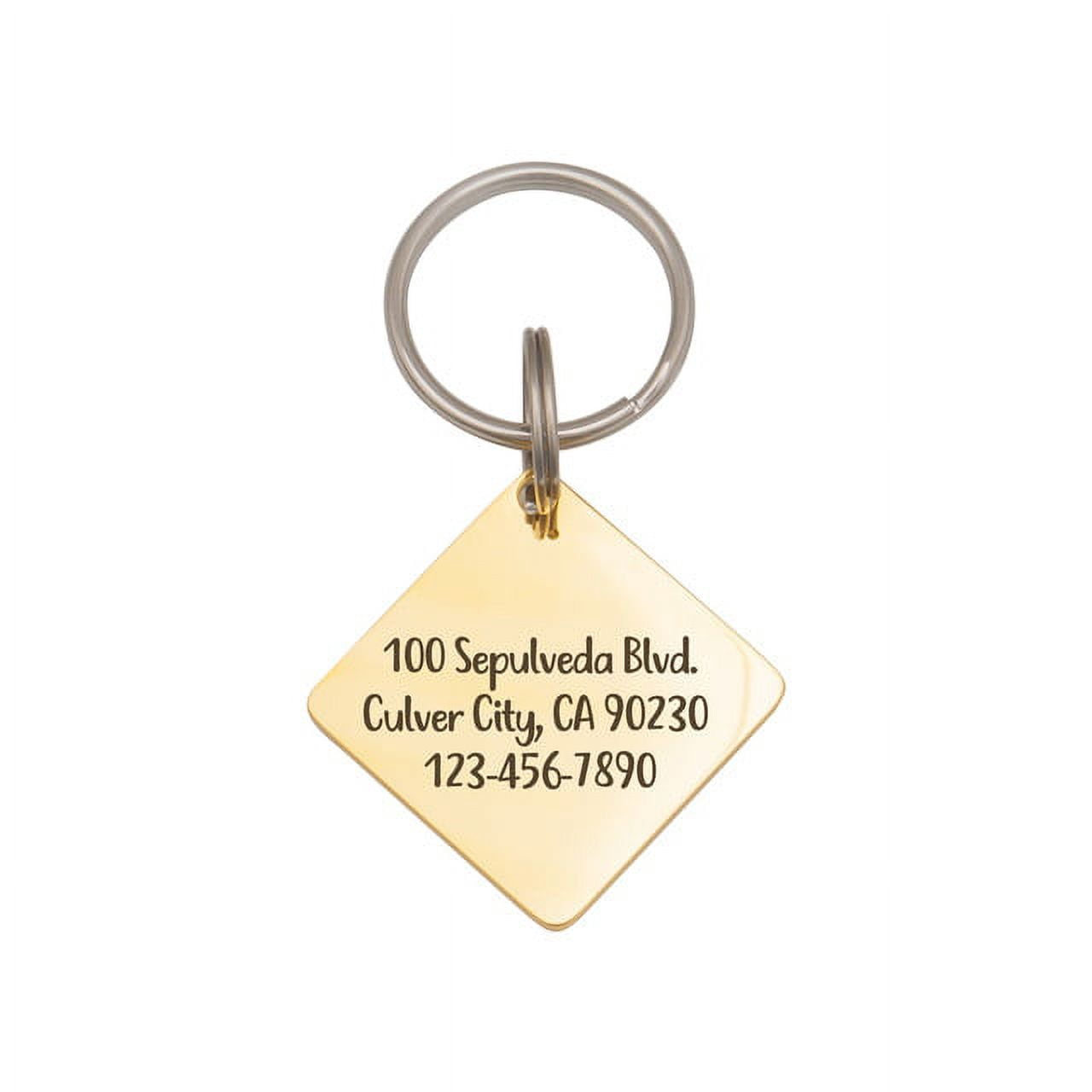 Anavia Stainless Steel Double Sided Diamond Name - Animal Face Engraved Dog & Cat ID Tag, Gold, L