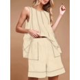 thumbnail image 4 of Women Short Sets 2 Piece Vacation Outfits Sleeveless Tank Top and Shorts Matching Set with Pockets Apricot Color S, 4 of 7